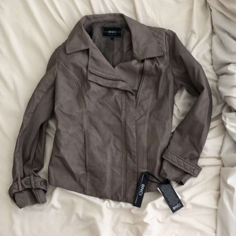 Gray BNCI Faux Leather Moto Jacket - Size L (NWT)
